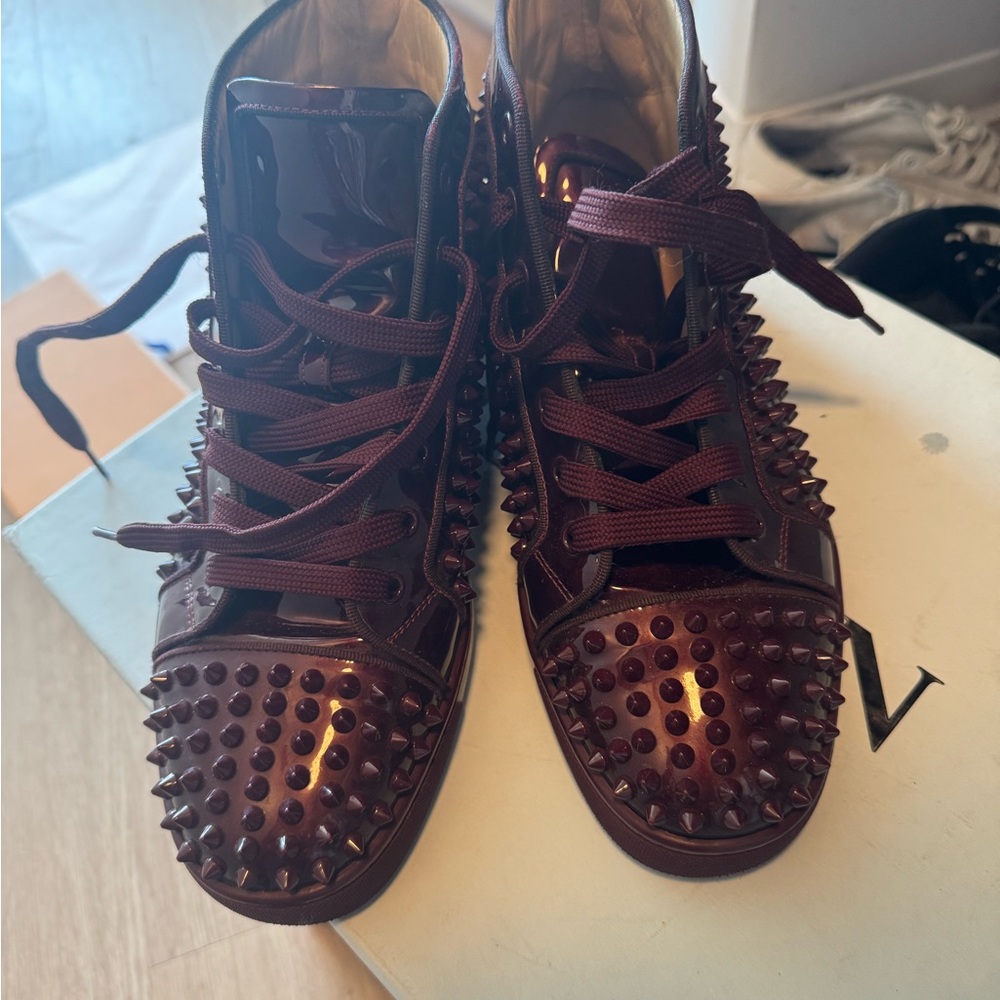 Christian Louboutin Red High-Top Sneakers with Spikes